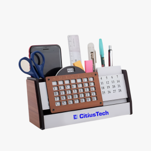 All-in-One Wooden Desk Organizer | Lifetime Calendar with Holders & Pad Slot